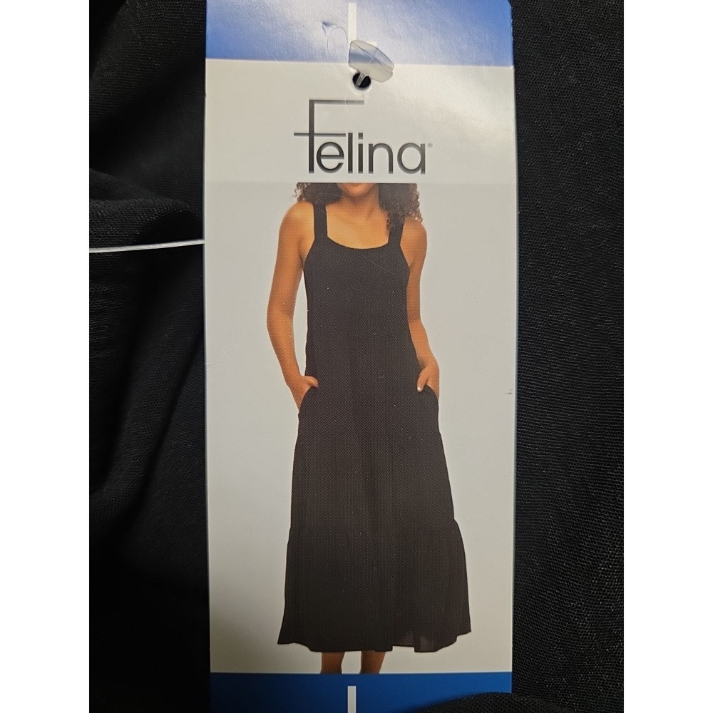 Felina‎ Women's Tiered Maxi Pockets Sleeveless Relaxed Fit Dress, Black, Size L